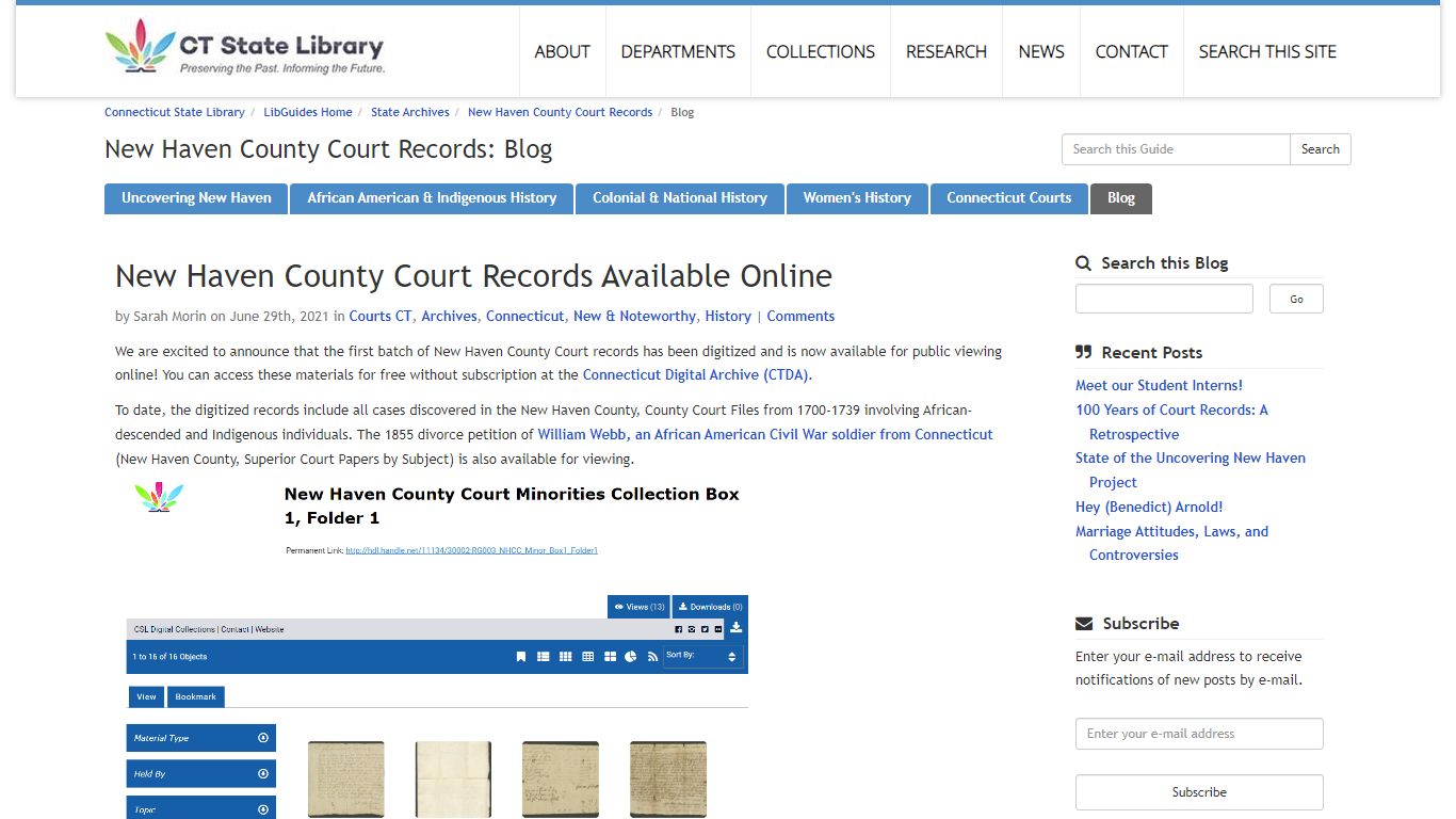 New Haven County Court Records: Blog - Connecticut State Library