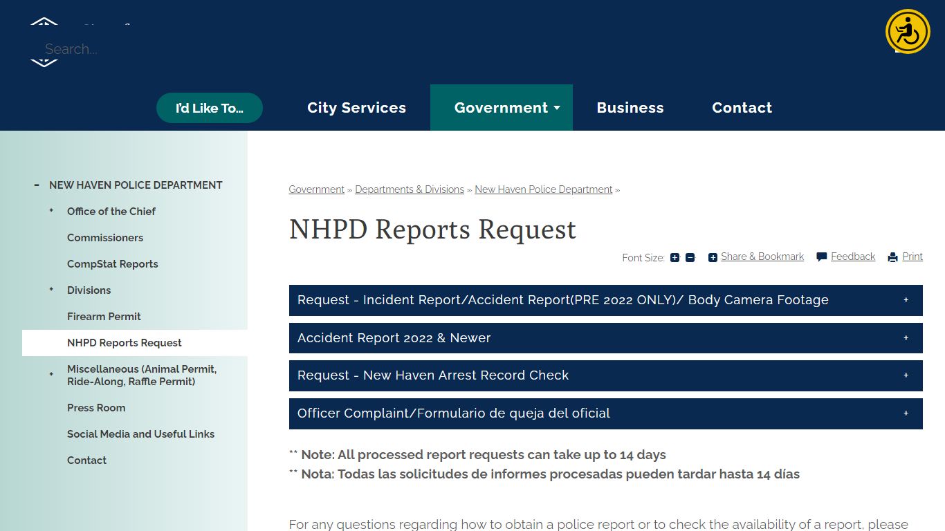 NHPD Reports Request | New Haven, CT - New Haven, Connecticut